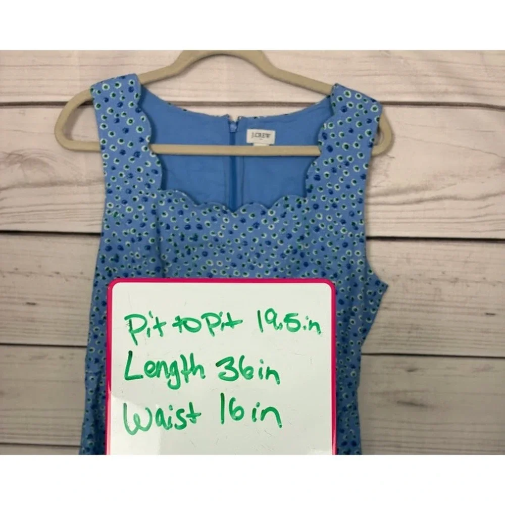J.Crew Blue Floral Scalloped Shift Dress Sleeveless Daisy Print Size 12